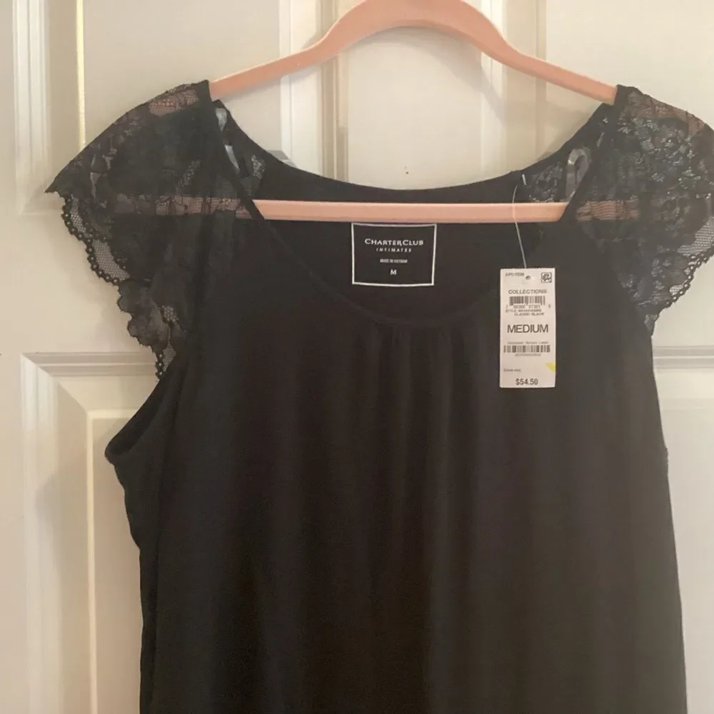 NWT. Charter Club/Macy’s Brand Women’s 2 PC PJ Set with Lace Black Sizes: XS, M
